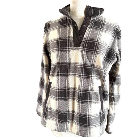 Duluth Sweater Womens Medium Black Plaid Pullover Fleece Pockets Casual Outdoor - Picture 2 of 9